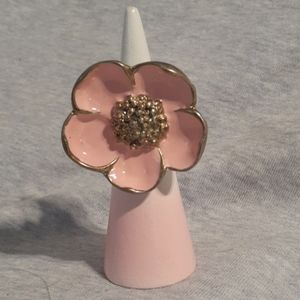 Pink Enamel Camellia Cocktail Ring